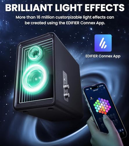 Edifier QR65 RGB Light Desktop Active Monitor, 70W RMS, Hi-Res Audio, Black | LDAC Bluetooth 5.3, 2.75" Long-Throw Aluminum Diaphragm mid-Low Drivers, 65W TurboGaN Charging, SUB Out, Multi Inputs, Stands - color: Black
