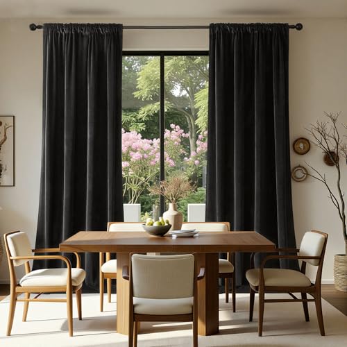 Joydeco Black Velvet Curtains 102 inch Length 2 Panels, Luxury Blackout Rod Pocket Thermal Insulated Window Curtains, Super Soft Room Darkening Drapes for Living Dining Room Bedroom,W42 x L102 inches - color: Rod Pocket | Black, size: 42"W x 102"L (Pack o