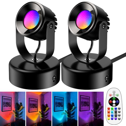 7W RGBW Uplights Indoor,Remote Dimmable Function,2 Pack | Halloween Uplight,Aluminum Accent Uplight Indoor,Memory Feature,Color Changing Spotlights Indoor for Party Sofa Plant Corner