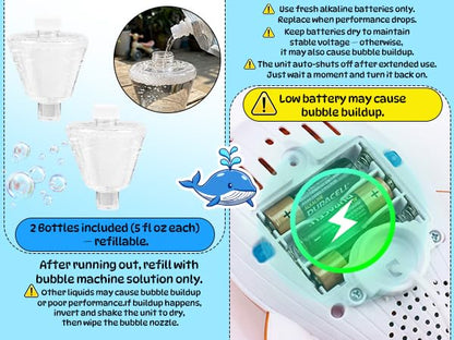 Standing Bubble Machine for Kids Outdoor, Whale Bubble Torch with Light Music Lamp, 47" Adjustable Height Automatic Bubble Blower Maker Tower Fountain for Party,Stand Up Outside Handheld Lanterns Toys