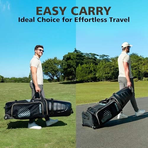 Golf Travel Bags for Airlines with Wheels, Hard Case Top and 1680D Heavy Duty Oxford Protect Golf Clubs, Lightweight and Easy to Maneuver - color: Black & Khaki