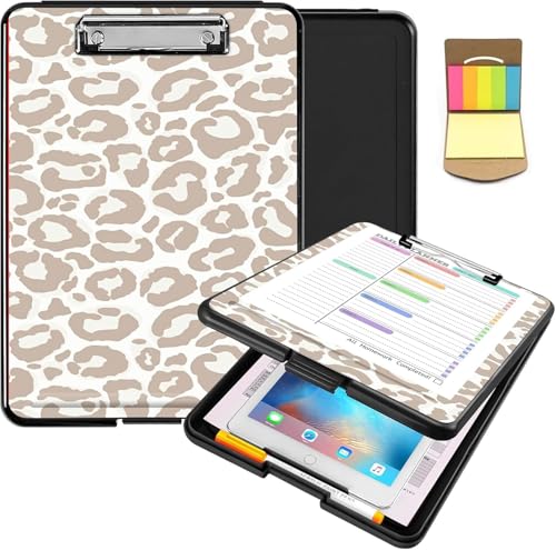 Clipboard with Storage,Heavy Duty Clip Boards 8.5X11 with Storage Pen Holder,Plastic Nursing Clipboards Foldable, A4 Legal Size Coaches Nurse Clipboard Case Folder-Leopard Cheetah Print - color: Leopard Cheetah Print