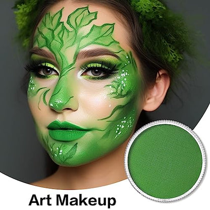 Light Green Face Body Paint(30gm), Water Activated Face Painting kit for Kids & Adults Party, SFX Makeup Facepaints for Halloween, St Patrick's Day, Witch, Alien, Goblin, Grinch, Frankenstein Cosplay - color: Light Green
