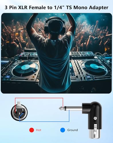 CERRXIAN XLR Female to 1/4" TS Mono Adapter, Unbalanced 3Pin XLR Female to 90 Degree 6.35mm Male Audio Adapter for Microphone, Mixer, Guitar Amp - size: Female