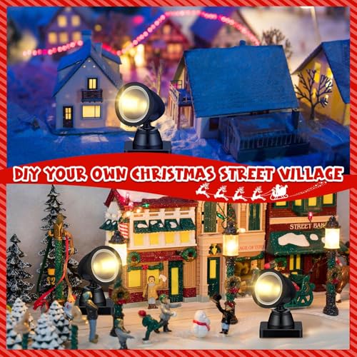 Kingdder Christmas Village Lights Battery Operated LED Mini Spot Light for Christmas Village Accessories Miniature Houses Street Flood displays with Switch(Warm White,2 Set) - color: Warm White