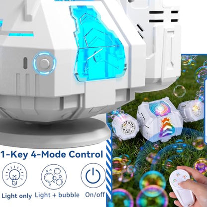 Upgraded Mecha Style Bubble Machine, Rechargeable Type-C Powered Bubble Blower with Remote Control, 360° Automatic Rotation & RGB Lights, 35k+ Bubbles/Min, Bubbles for Kids, Parties, Weddings, Outdoor
