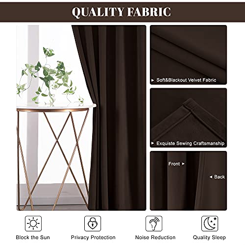 nanbowang Coffee Brown Velvet Curtains - 42 Inches Width 84 Inches Long Soft Curtain Rod Pocket Thermal Insulated Window Treatment for Bedroom 2 Panels - color: Brown, size: 42"W x 84"L (Pack of 2)
