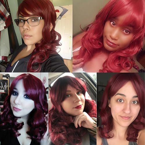 Cying Lin 18" Long Curly Wine Red Beehive Wig Bangs Heat Resistance Fiber Synthetic Hair Party Cosplay Halloween Wigs(RED WINE) - color: WINE RED