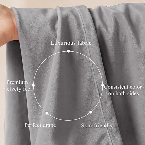 StangH Light Grey Velvet Energy Saving Privacy Drapes, W52 x L84, 2 Pcs | 300GSM Soft Velvet, Thermal Insulated, Noise Reducing, UV Blocking, Living Room, Bedroom Summer Heat & Winter Chill Insulated - color: Achromatic Series - Light Grey, size: 52"W x 8