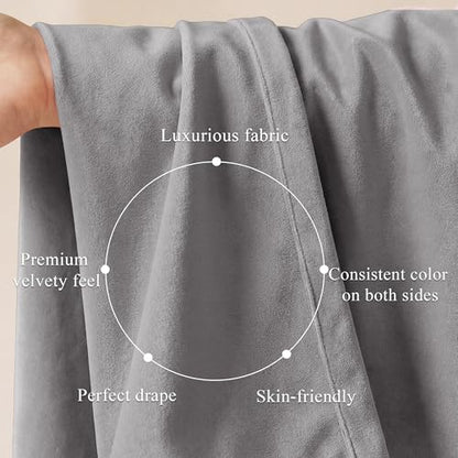 StangH Light Grey Velvet Energy Saving Privacy Drapes, W52 x L84, 2 Pcs | 300GSM Soft Velvet, Thermal Insulated, Noise Reducing, UV Blocking, Living Room, Bedroom Summer Heat & Winter Chill Insulated - color: Achromatic Series - Light Grey, size: 52"W x 8