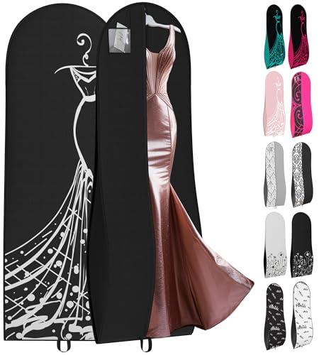 Your Bags Women’s Dress and Gown Garment Bag -72”x24” and 10” Tapered Gusset Prom Bags (Black/White Dress Print) - color: Black/White Dress Print