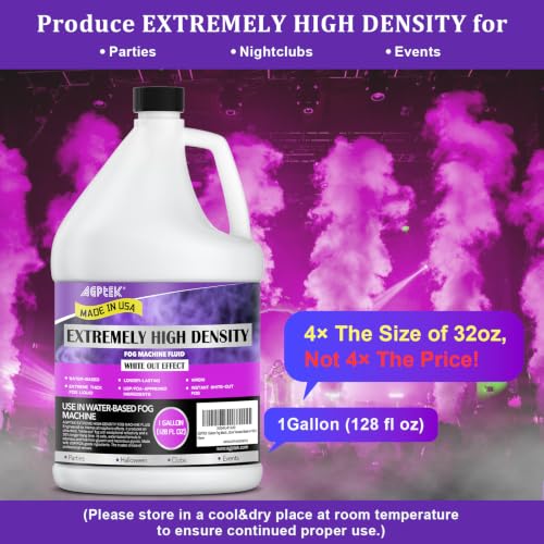 AGPTEK 1Gal Fog Machine Liquid, Extreme High Density Fog Juice, Water-Based | Fits 400-1500W Foggers, High Output, Long-Lasting Fog Liquid,Thick Atmosphere, Halloween, Indoor and Outdoor, Made in USA - color: 1Gallon-Extreme High Density