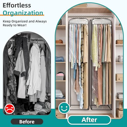 LANDNEOO 6 Pack Clear Garment Bags for Hanging Clothes with Zippers on Double Sides - 10'' Clothes Storage for Coat, Dress, and Fur in Closet - 60'' Long Suit Bags - size: 60 inch