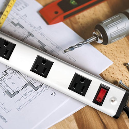 20 Outlet Heavy Duty Metal Socket Power Strip,15-Foot Long Extension Cord with Circuit Breaker. Mounting Brackets Included,Workshop/Industrial use,ETL Certified - size: 127cm