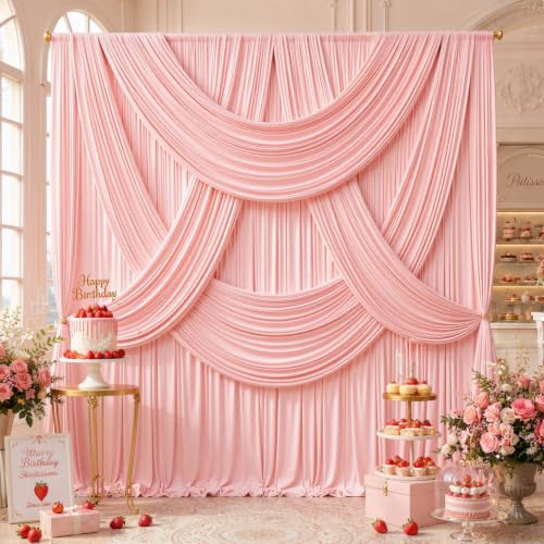 10ft x 12ft Blush Pink Backdrop Curtains for Wedding Parties - color: Blush Pink, size: W5' x H12'(2 panels)