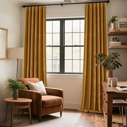 CUCRAF Gold Brown Velvet Curtains 84 inches Long, Soft Room Darkening Rod Pocket Blackout Curtain, Thermal Insulated Noise Reduction Window Drapes for Living Room Bedroom (52 x 84 Inch, 2 Panels) - color: Gold, size: 52"W x 84"L (Pack of 2)