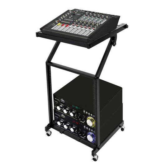 12U DJ Mixer Stand Stage Cart & Adjustable Rack Mount Studio Equipment DJ Rolling With Wheel,Pro Audio Recording Cabinet Perfect for Office Home Stage or Studio Music Show