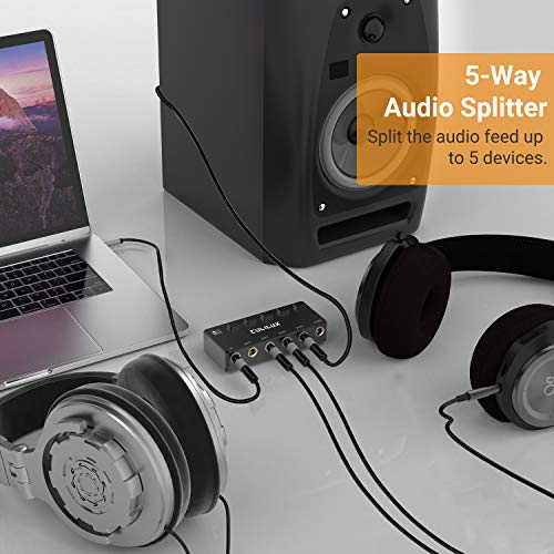 5-Way 6.35mm Stereo Audio Splitter with Switch, Passive Multi 1/4” AUX Distributor, Quarter Inch TRS Splitter Box/HUB for Instrument Cable, Headphones, Speaker, Guitar, Keyboard, Pedal - color: Black, Switcher Control