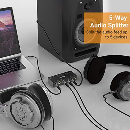 5-Way 6.35mm Stereo Audio Splitter with Switch, Passive Multi 1/4” AUX Distributor, Quarter Inch TRS Splitter Box/HUB for Instrument Cable, Headphones, Speaker, Guitar, Keyboard, Pedal - color: Black, Switcher Control