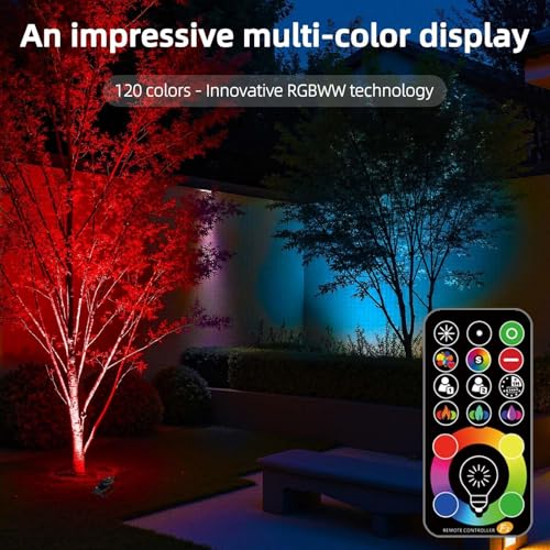 HEKEE LED Flood Light Outdoor, 50W RGB Color Changing Floodlight with Remote Control, RGBW 120 Colors, 2700K, 5000 Lumens, IP66 Waterproof, DIY Strobe Mode, Timing, for Halloween/Christmas (2 Pack)