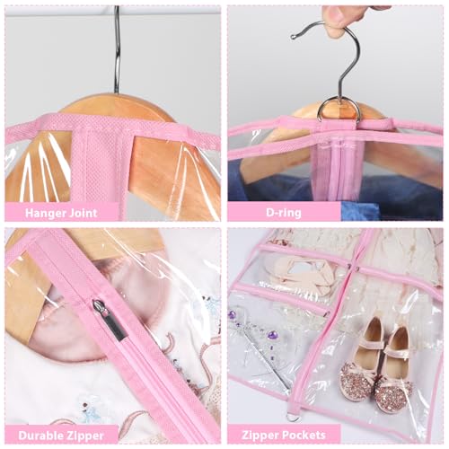 40 Inch Clear Garment Bags for Dance Costumes, 6 Pack, Pink | Dance garment bags for Dancers, 3 Zipper Pocket, Foldable Garment Bags for Hanging Clothes, Competitions & Travel - color: Clear Pink