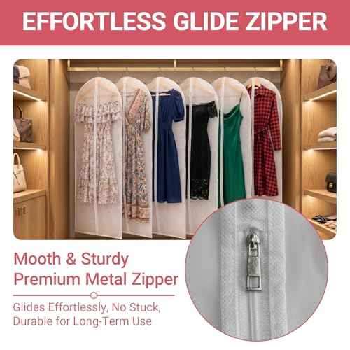 6 Pack Translucent Suit Garment Bag with Zipper 24" x 55" | Frosted PE Hanging Garment Covers, Dust-Proof Clothes Protector Bag for Travel, Dance Costumes, Dresses, Suits - Clear View - size: 24 × 55 in