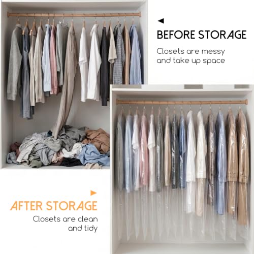 100 Pcs 60 Inch Clear Plastic Hanging Garment Bags | Dry Cleaner Laundry Bags Dust-Proof Hanging Clothes Storage for Long Dresses Skirt Coat Suit Shirt Jacket