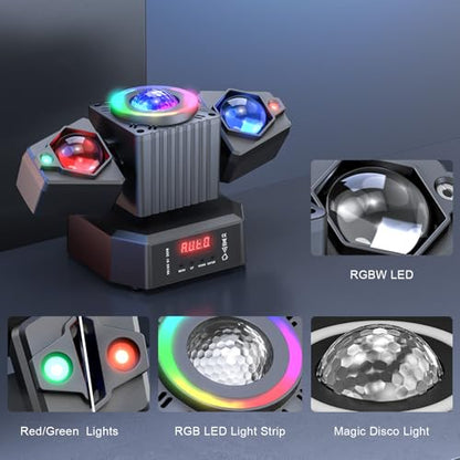 Two-Armed Moving Head Lights with RGBW 4-in-1 Stage Lighting Effect and Starry Effect Controlled by Remote,DMX512,AUTO,Sound-Activated and Master-Slave in DJ Party Concert Church Wedding Theater