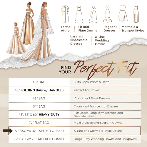 Your Bags Women’s Dress and Gown Garment Bag -72”x24” and 10” Tapered Gusset Prom Bags (Black/White Bridal) - color: Black/White Bridal
