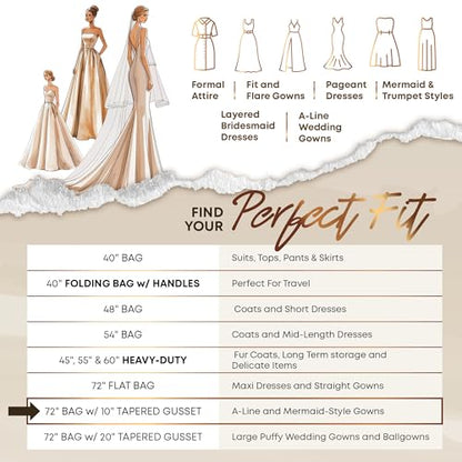 Your Bags Women’s Dress and Gown Garment Bag -72”x24” and 10” Tapered Gusset Prom Bags (Black/White Bridal) - color: Black/White Bridal