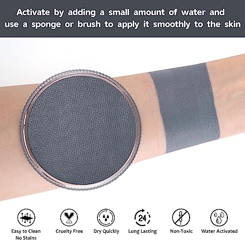 Grey Face Body Paint(30gm), Water Activated Gray Face Painting Kit for Kids & Adults, Non-Toxic SFX Makeup Facepaint for Halloween Grayscale Raven Zombie Costume Cosplay Parties - color: Grey