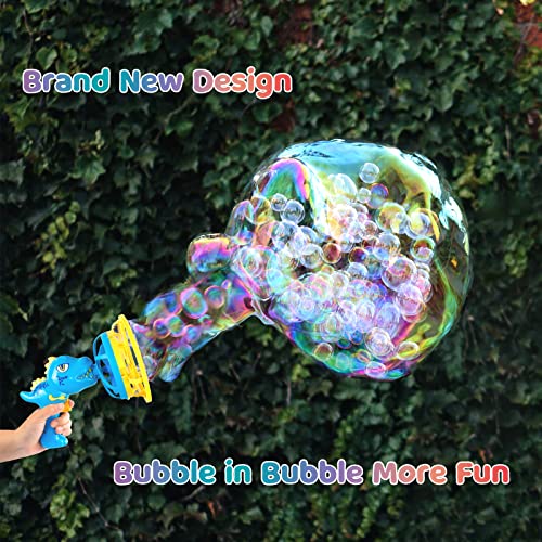 Dinosaur Bubble Gun for Kids 3-8, Bubble Machine Blower Toy (Blue) | Bubble-in-Bubble Effect， Easy-Grip Dinosaur Bubble Gun Fills Summer Playtime and Party Favors With Colorful Bubbles - color: Blue