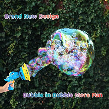Dinosaur Bubble Gun for Kids 3-8, Bubble Machine Blower Toy (Blue) | Bubble-in-Bubble Effect， Easy-Grip Dinosaur Bubble Gun Fills Summer Playtime and Party Favors With Colorful Bubbles - color: Blue