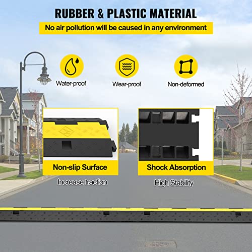 VEVOR 3 PCs Rubber Cable Protector Ramp, 2 Channel, 11000 lbs/axle Capacity Heavy Duty Hose Wire Cover Ramp Driveway, Traffic Speed Bump w/Flip-Open Top Cover, for Indoor&Outdoor - size: 2 Channel