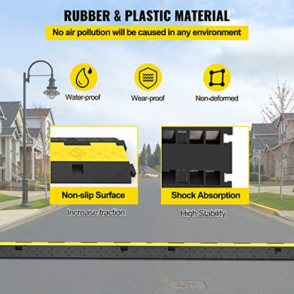 VEVOR 3 PCs Rubber Cable Protector Ramp, 2 Channel, 11000 lbs/axle Capacity Heavy Duty Hose Wire Cover Ramp Driveway, Traffic Speed Bump w/Flip-Open Top Cover, for Indoor&Outdoor - size: 2 Channel