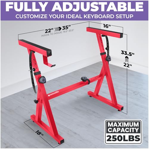 Liquid Stands Piano Keyboard Stand - Z Style Adjustable and Portable Heavy Duty Music Stand for Kids and Adults -Fits 54-88 Key Electric Pianos - Sturdy Musical Keyboard Stand (Red) - color: Red