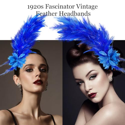Loieryk Feathers Fascinator Headband 1920s Queen Headpiece Fascinators Hats for Women Tea Party Flower Headpiece - color: Blue