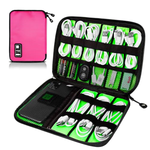 Cord Organizer Travel, Electronics Organizer Tech Pouch - Portable Cable Organizer Bag for Cords, Charger, Phone, SD Card, Power Bank for Travel & Daily Use -Rose Red - color: Rose Red