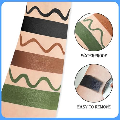 Black Brown Green Face & Body Paint - Blendable Facepaint Foundation with Sponge & Brush for Skin, Professional Halloween Face Make-up Kit for Camo Hunting Army Military Deer Camouflage Dirt Costume - color: 07 Camo/Hunting