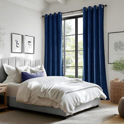 Navy Crushed Velvet Curtains 84 inch Length Grommet Blackout Curtains for Bedroom Light Blocking Thermal Insulation Drapes Set of 2 Panels 52”x 84” - color: Navy, size: 52"W x 84"L (Pack of 2)