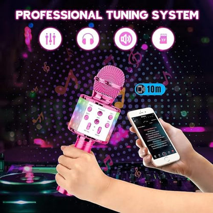 BlueFire 4 in 1 Karaoke Wireless Microphone with LED Lights, Portable Microphone for Kids, Great Gifts Toys for Kids, Girls, Boys and Adults (Purple) - color: purple