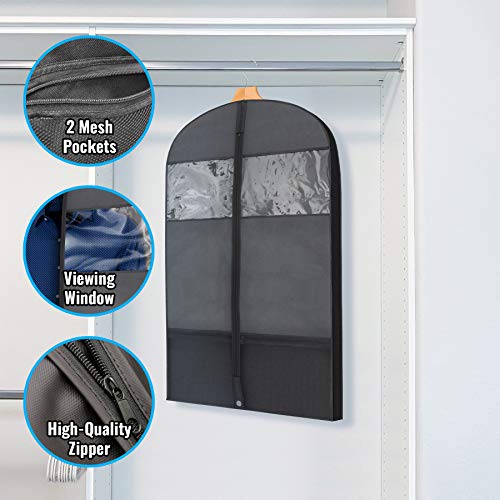 Plixio Gusseted Garment Bags Suit Bag for Travel and Clothing Storage of Dresses, Dress Shirts, Coats— Includes Zipper Pockets and Large Transparent Window (10 Pack: 43" x 24" x 3.4") - size: 10 Pack: 43" x 24" x 3.4"