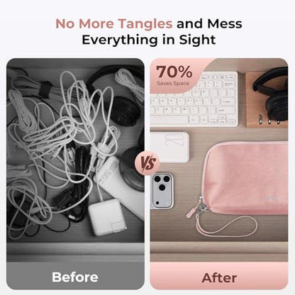 FYY Travel Cable Organizer - 8 Compartments, Lightweight, Water Repellent - color: Pink, size: (L) 9.6"× 5.5"× 3.7"