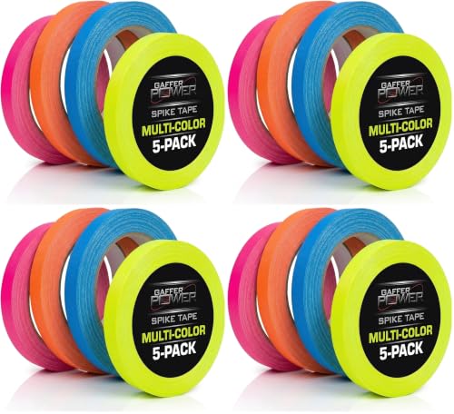 Gaffer Power Spike Tape 20-Pack – Fluorescent Neon Gaffer Tape for Stage, Floor Marking & Cable Labeling – High Visibility, Residue-Free, Made in USA, 1/2 Inch X 20 Yards - size: 1/2 Inch X 20 Yards (Pack of 4)