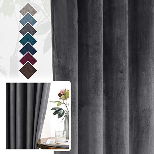 H.VERSAILTEX Room Darkening Velvet Curtains for Living Room, 95" L, Grey - color: Grey, size: 52"W x 95"L (Pack of 2)