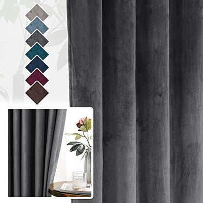 H.VERSAILTEX Room Darkening Velvet Curtains for Living Room, 95" L, Grey - color: Grey, size: 52"W x 95"L (Pack of 2)