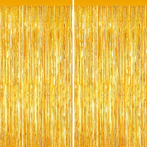 Gold Tinsel Backdrop, 2 Pack Foil Fringe Curtains for Party Decor - color: Gold, size: 39.4"W x 78.7"L (Pack of 2)