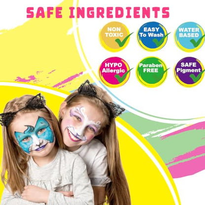 Bowitzki Face Painting Kit for Kids 23 Colors Water Based Face Paint Kit Non Toxic Professional with Stencils Brushes for Parties Birthdays Halloween Christmas Body Makeup