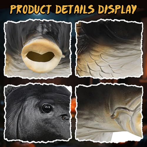 Realistic Fish Mask Adult Halloween Funny Head Mask Animal Costume Prop | Sea Creature Cosplay, Full Head, Durable Latex, Raised Eyes, Eyes Mouth Openings, Breathable, Wide Vision, Men Women, Party