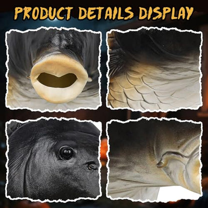 Realistic Fish Mask Adult Halloween Funny Head Mask Animal Costume Prop | Sea Creature Cosplay, Full Head, Durable Latex, Raised Eyes, Eyes Mouth Openings, Breathable, Wide Vision, Men Women, Party